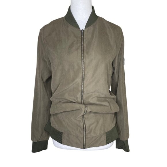 Be Cool Women's Lightweight Bomber Jacket Zip Up Olive Green Normcore Sz S - Picture 1 of 8